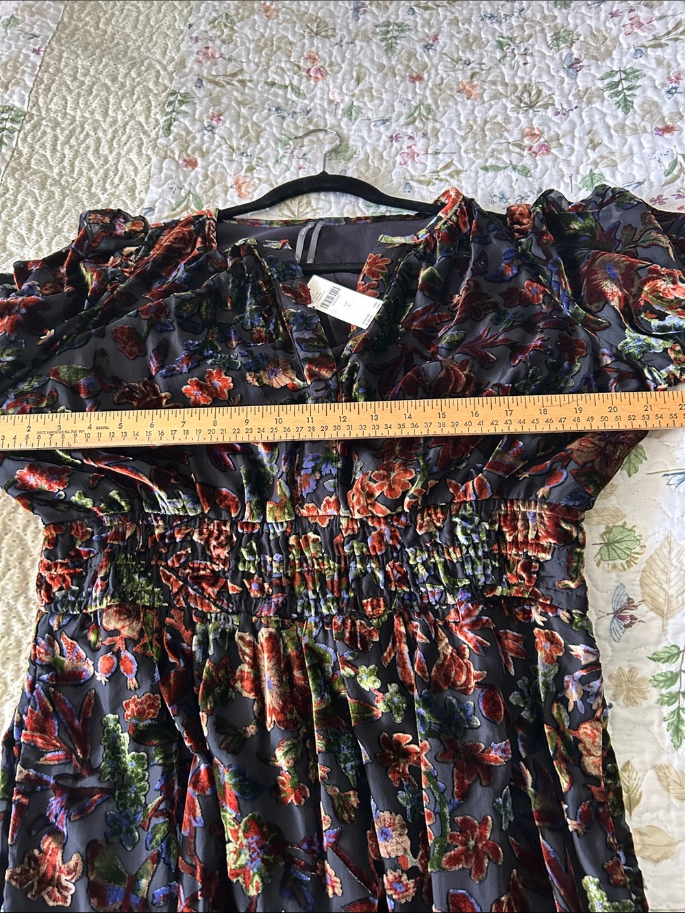 Anthropologie Black Velvet Mini Dress with Autumn Floral Print - Picture 5 of 6